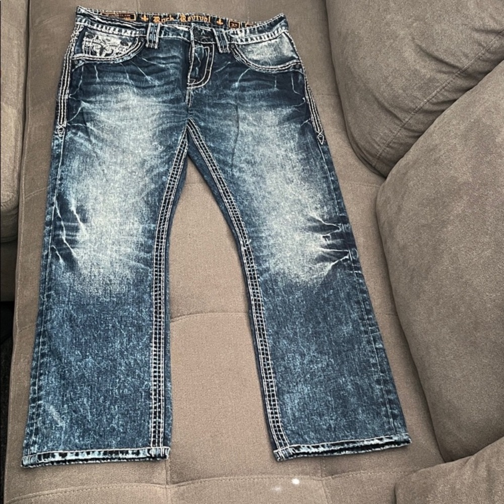 Rock Revival Distressed Blue Straight Jeans